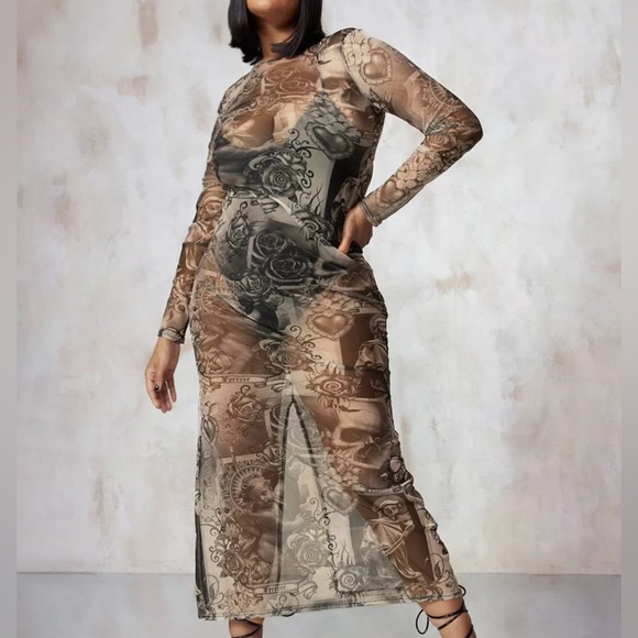 Boohoo Dresses & Skirts - Kourtney Kardashian Barker Printed Mesh Maxi Dress